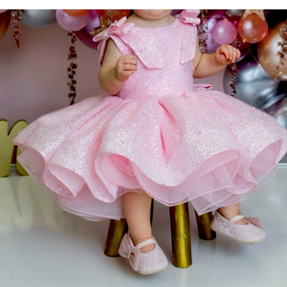 Handmade dress imbedded with pearls . Dress, crown and shoes